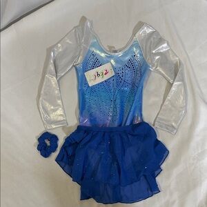 Shimmery Blue & Silver Girls' Dance Leotard with Layered Skirt
